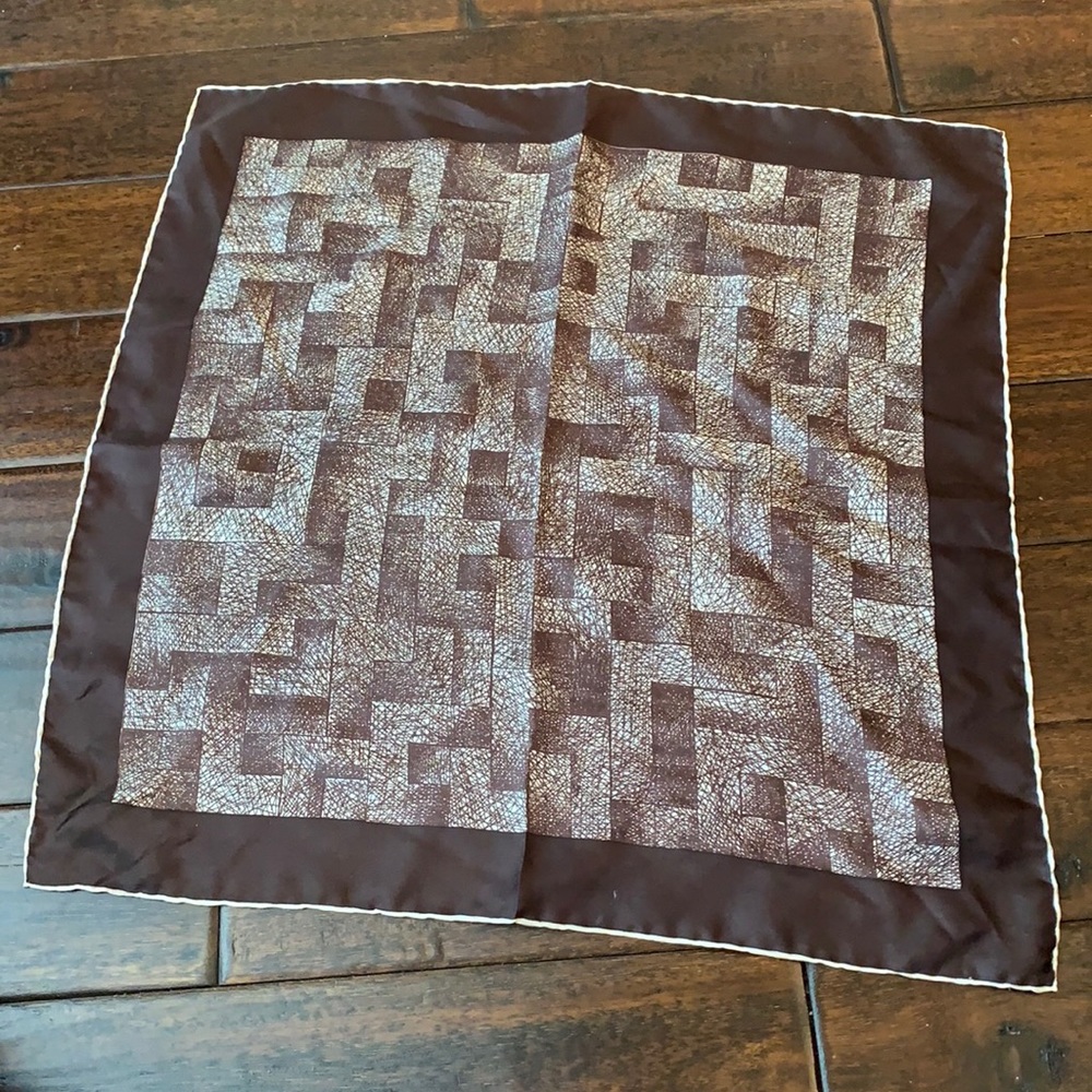 Vintage Brown and White Silk Scarf Made in Italy 🇮🇹 18.75 x 18.75 inches